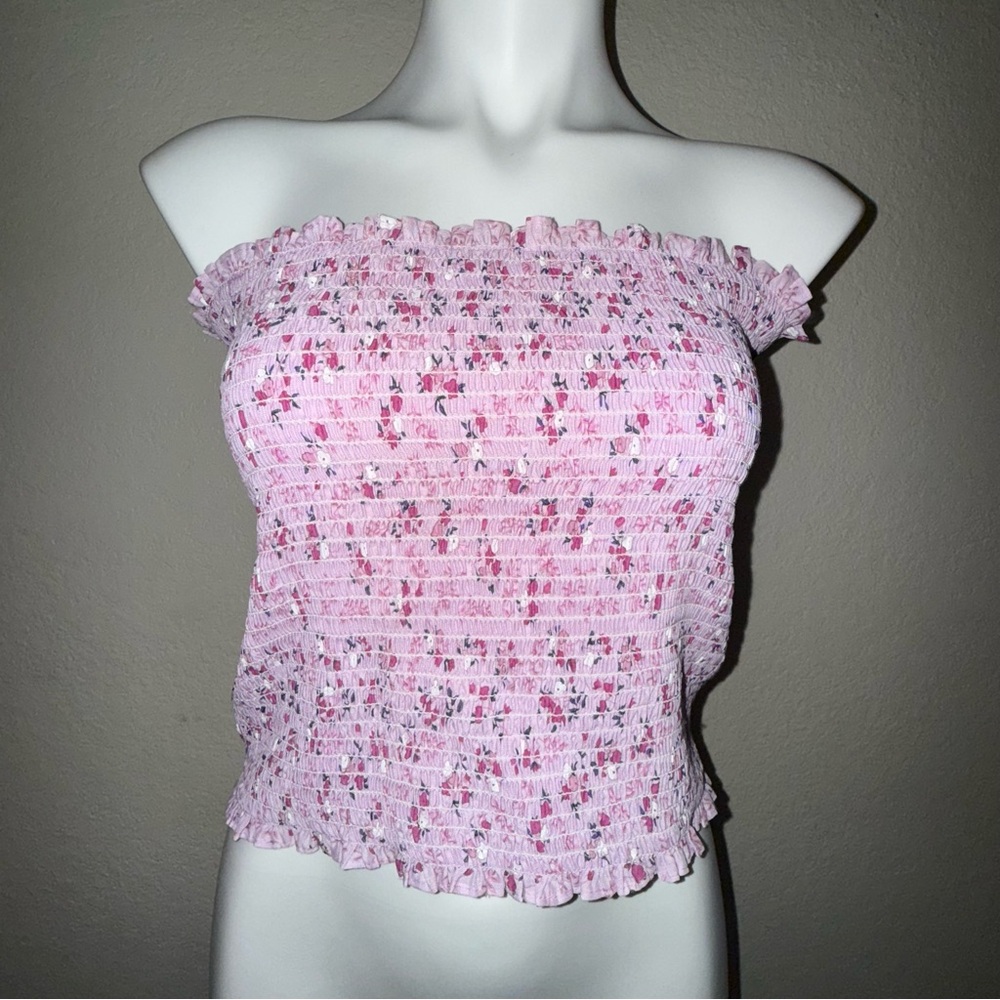 Pink Floral Smocked tube Top